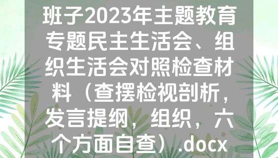 班子2023年主题教育专题民主生活会、组织生活会对照检查材料（查摆检视剖析，发言提纲，组织，六个方面自查）.docx