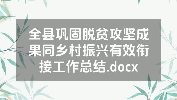 全县巩固脱贫攻坚成果同乡村振兴有效衔接工作总结.docx
