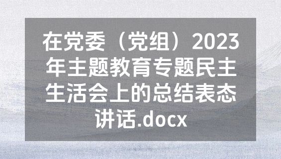 在党委（党组）2023年主题教育专题民主生活会上的总结表态讲话.docx