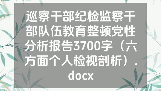 巡察干部纪检监察干部队伍教育整顿党性分析报告3700字（六方面个人检视剖析）.docx
