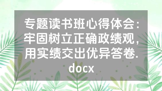 专题读书班心得体会：牢固树立正确政绩观，用实绩交出优异答卷.docx