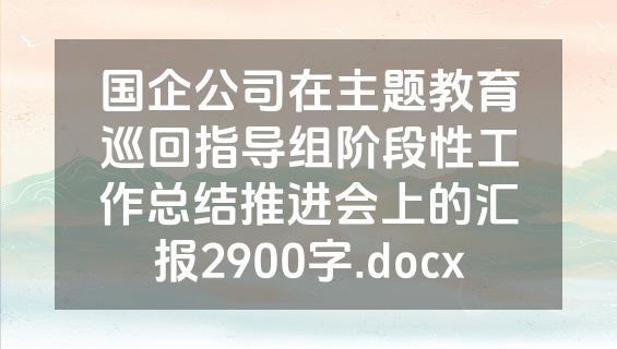 国企公司在主题教育巡回指导组阶段性工作总结推进会上的汇报2900字.docx