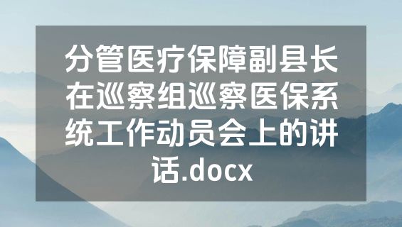 分管医疗保障副县长在巡察组巡察医保系统工作动员会上的讲话.docx