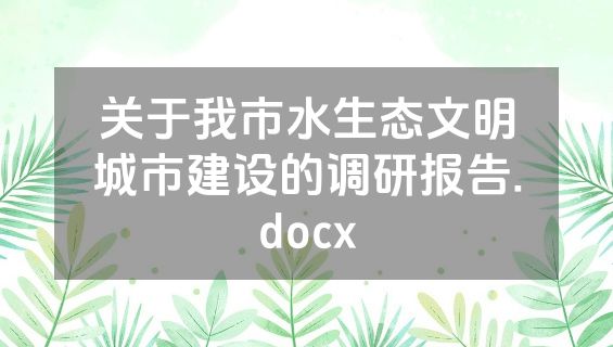 关于我市水生态文明城市建设的调研报告.docx