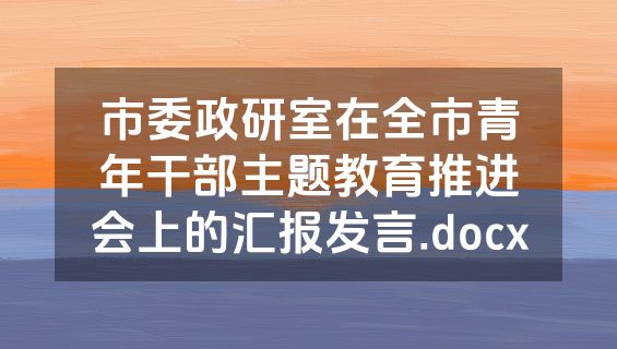 市委政研室在全市青年干部主题教育推进会上的汇报发言.docx