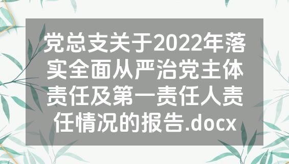 党总支关于2022年落实全面从严治党主体责任及第一责任人责任情况的报告.docx
