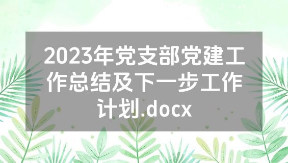 2023年党支部党建工作总结及下一步工作计划.docx