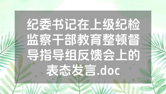 纪委书记在上级纪检监察干部教育整顿督导指导组反馈会上的表态发言.doc
