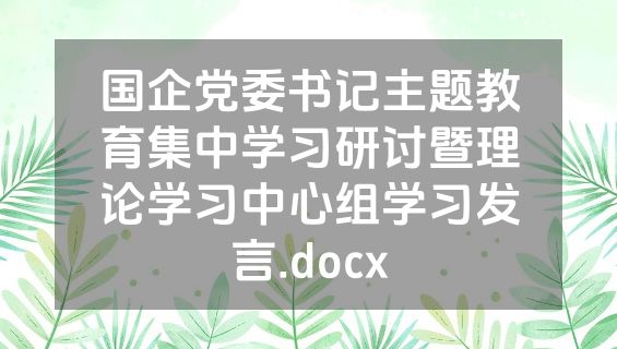 国企党委书记主题教育集中学习研讨暨理论学习中心组学习发言.docx