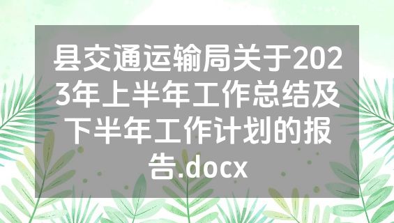 县交通运输局关于2023年上半年工作总结及下半年工作计划的报告.docx