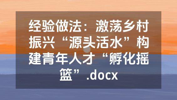 经验做法：激荡乡村振兴“源头活水”构建青年人才“孵化摇篮”.docx