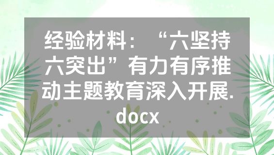 经验材料：“六坚持六突出”有力有序推动主题教育深入开展.docx