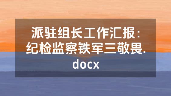派驻组长工作汇报：纪检监察铁军三敬畏.docx