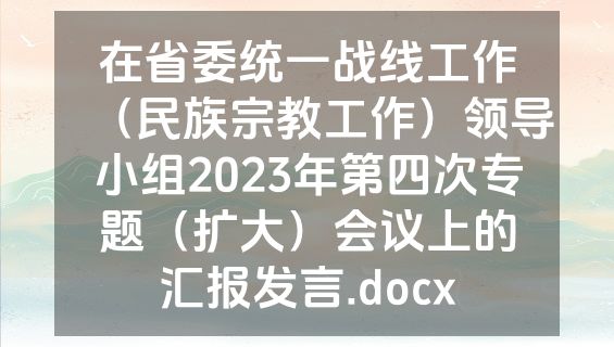 在省委统一战线工作（民族宗教工作）领导小组2023年第四次专题（扩大）会议上的汇报发言.docx