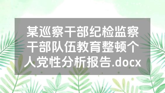 某巡察干部纪检监察干部队伍教育整顿个人党性分析报告.docx