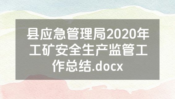 县应急管理局2020年工矿安全生产监管工作总结.docx