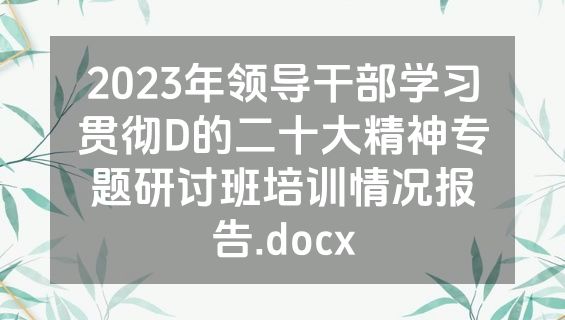 2023年领导干部学习贯彻D的二十大精神专题研讨班培训情况报告.docx