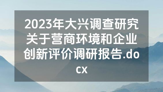 2023年大兴调查研究关于营商环境和企业创新评价调研报告.docx