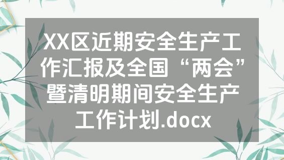 XX区近期安全生产工作汇报及全国“两会”暨清明期间安全生产工作计划.docx