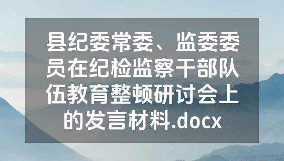 县纪委常委、监委委员在纪检监察干部队伍教育整顿研讨会上的发言材料.docx