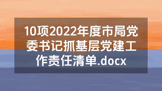 10项2022年度市局党委书记抓基层党建工作责任清单.docx