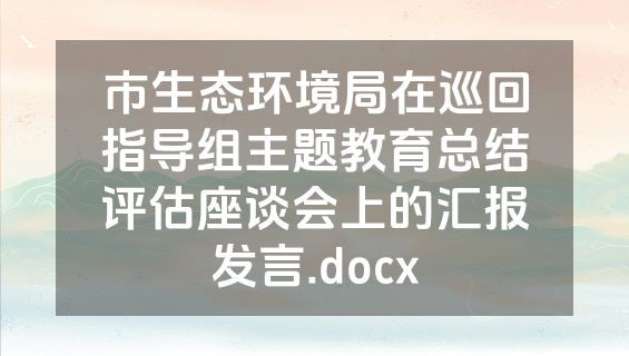 市生态环境局在巡回指导组主题教育总结评估座谈会上的汇报发言.docx