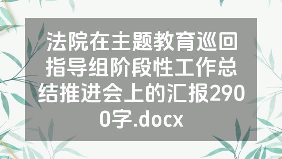 法院在主题教育巡回指导组阶段性工作总结推进会上的汇报2900字.docx