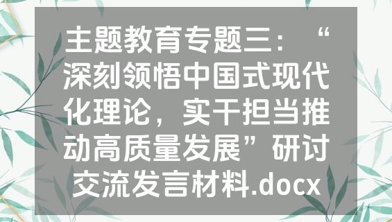 主题教育专题三：“深刻领悟中国式现代化理论，实干担当推动高质量发展”研讨交流发言材料.docx