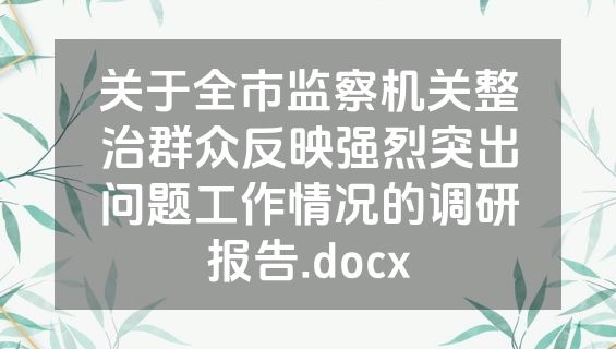 关于全市监察机关整治群众反映强烈突出问题工作情况的调研报告.docx