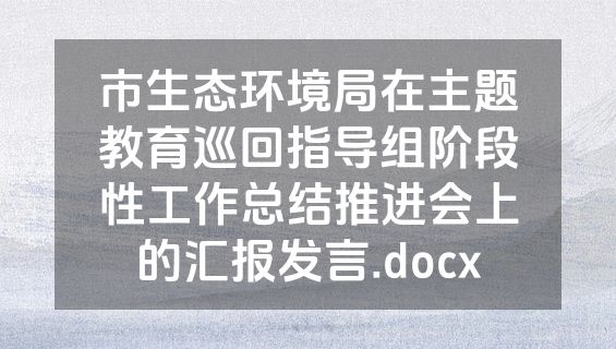 市生态环境局在主题教育巡回指导组阶段性工作总结推进会上的汇报发言.docx