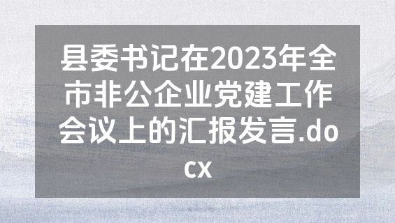 县委书记在2023年全市非公企业党建工作会议上的汇报发言.docx