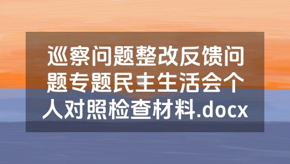巡察问题整改反馈问题专题民主生活会个人对照检查材料.docx