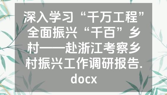 深入学习“千万工程”全面振兴“千百”乡村——赴浙江考察乡村振兴工作调研报告.docx