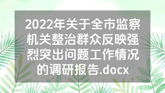 2022年关于全市监察机关整治群众反映强烈突出问题工作情况的调研报告.docx