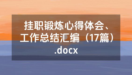 挂职锻炼心得体会、工作总结汇编（17篇）.docx