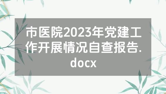 市医院2023年党建工作开展情况自查报告.docx