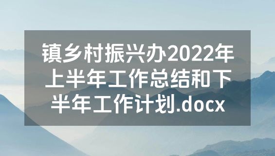 镇乡村振兴办2022年上半年工作总结和下半年工作计划.docx