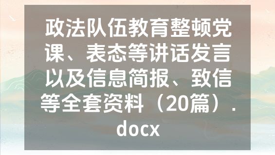 政法队伍教育整顿党课、表态等讲话发言以及信息简报、致信等全套资料（20篇）.docx