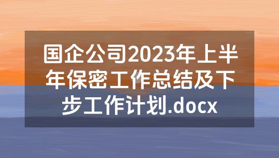 国企公司2023年上半年保密工作总结及下步工作计划.docx
