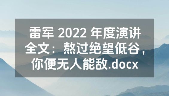 雷军 2022 年度演讲全文：熬过绝望低谷，你便无人能敌.docx