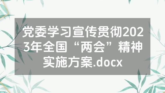 党委学习宣传贯彻2023年全国“两会”精神实施方案.docx