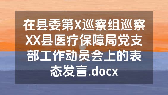 在县委第X巡察组巡察XX县医疗保障局党支部工作动员会上的表态发言.docx
