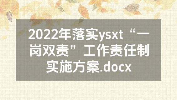 2022年落实ysxt“一岗双责”工作责任制实施方案.docx