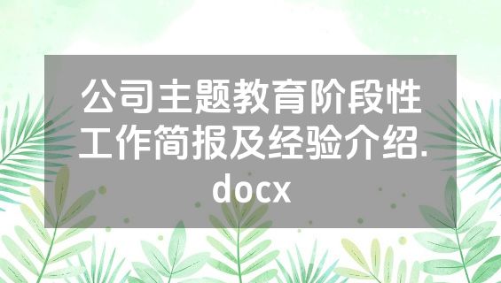 公司主题教育阶段性工作简报及经验介绍.docx
