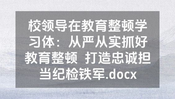 校领导在教育整顿学习体：从严从实抓好教育整顿  打造忠诚担当纪检铁军.docx