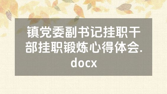 镇党委副书记挂职干部挂职锻炼心得体会.docx