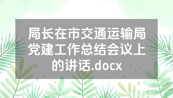 局长在市交通运输局党建工作总结会议上的讲话.docx
