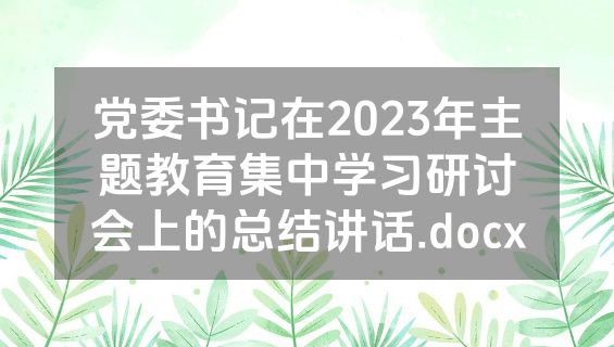 党委书记在2023年主题教育集中学习研讨会上的总结讲话.docx