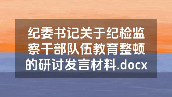 纪委书记关于纪检监察干部队伍教育整顿的研讨发言材料.docx