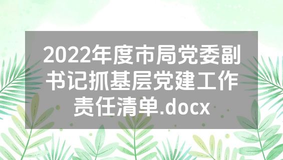 2022年度市局党委副书记抓基层党建工作责任清单.docx